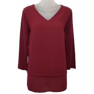 Michael Kors Layered Look Blouse Top Women's XS Dark Red‎ V-Neck Stretch NEW